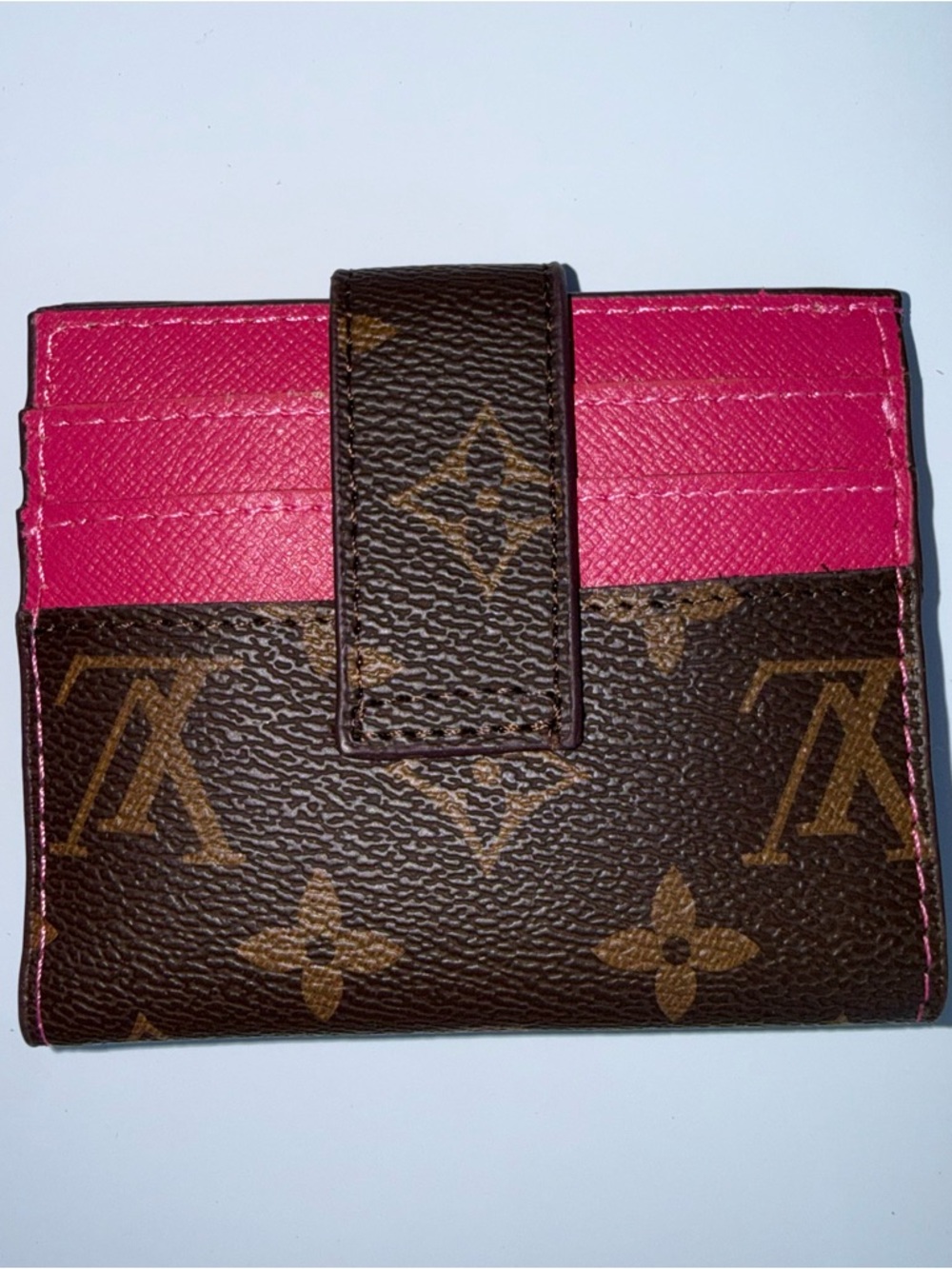 LV Monogram Leather Bifold snap closure Small Wallet in Brown and Pink - Picture 2 of 3
